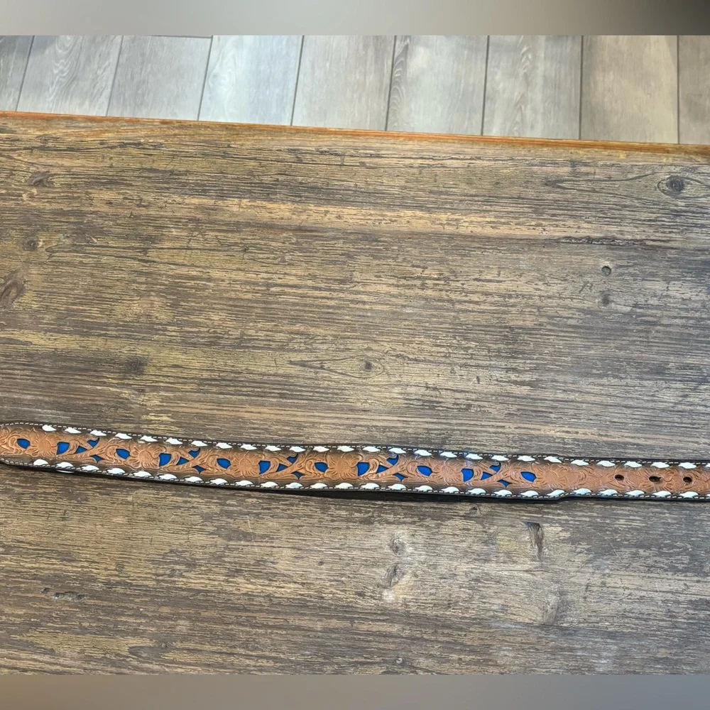 BOYS BLUE INLAYED LONGHORN BELT
